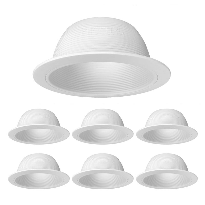 PROCURU [6-Pack] 6" Metal Recessed Can Light Trim Cover, Step Baffle with Ring, White (Trim Only, Bulb Not Included) - Image 1